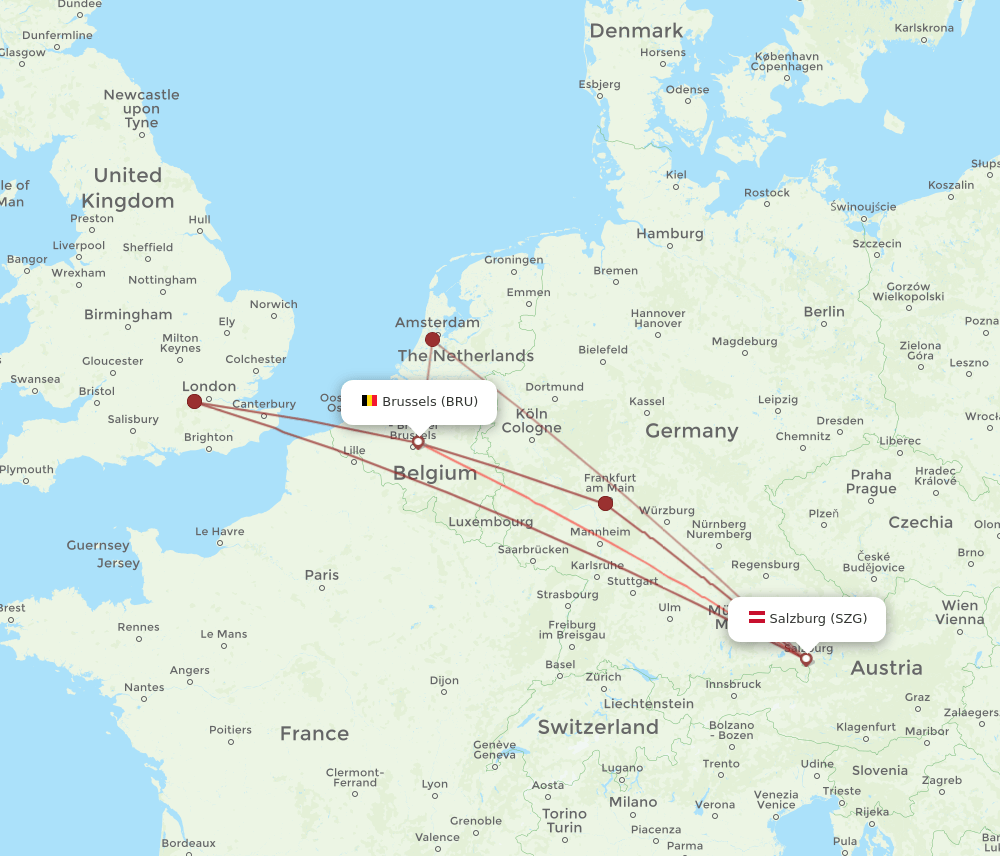 BRU-SZG flight routes