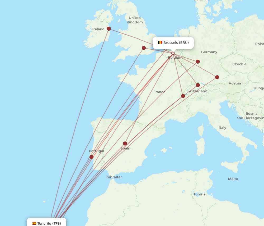 BRU to TFS flights and routes map