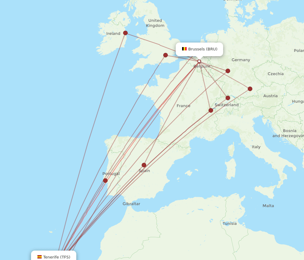 BRU-TFS flight routes