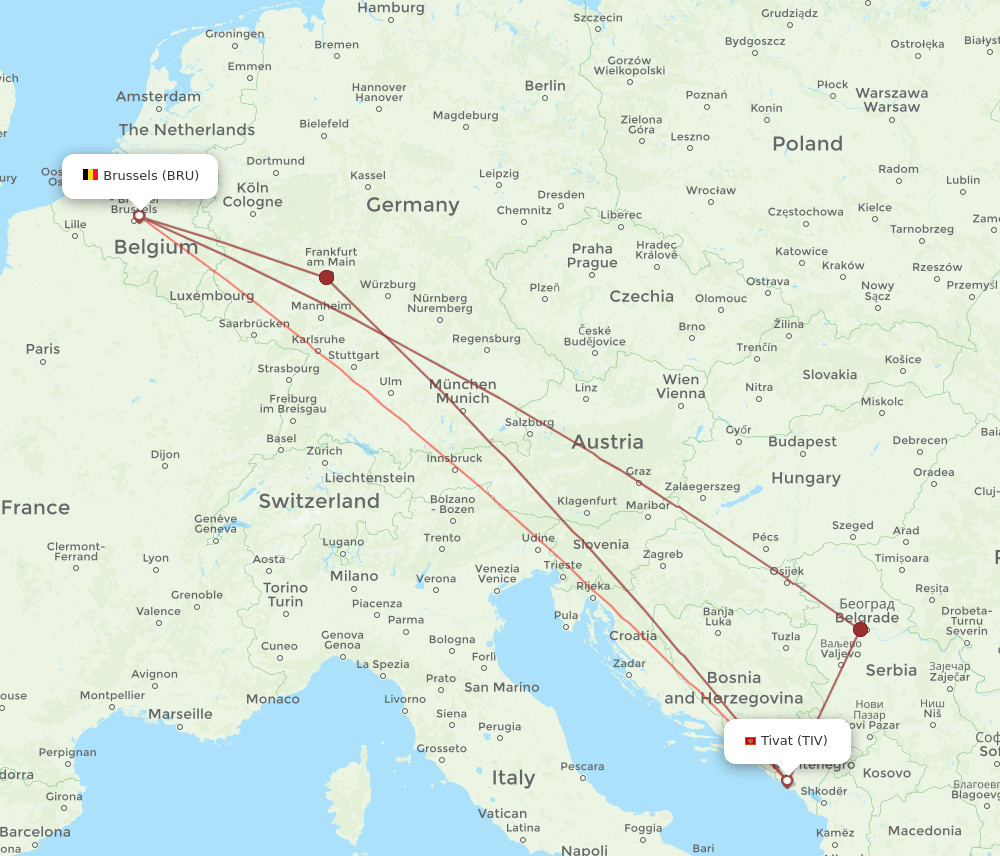 BRU-TIV flight routes