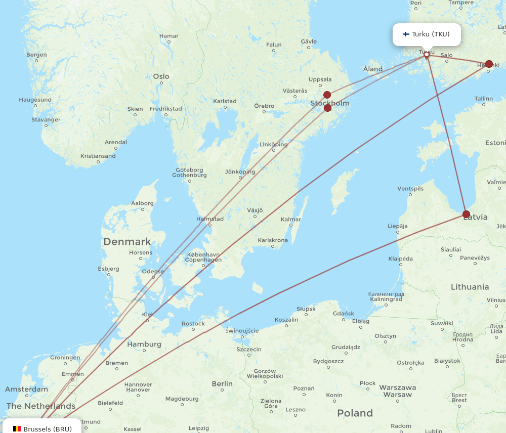 BRU-TKU flight routes