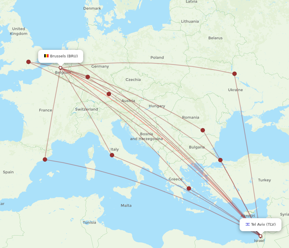 BRU to TLV flights and routes map