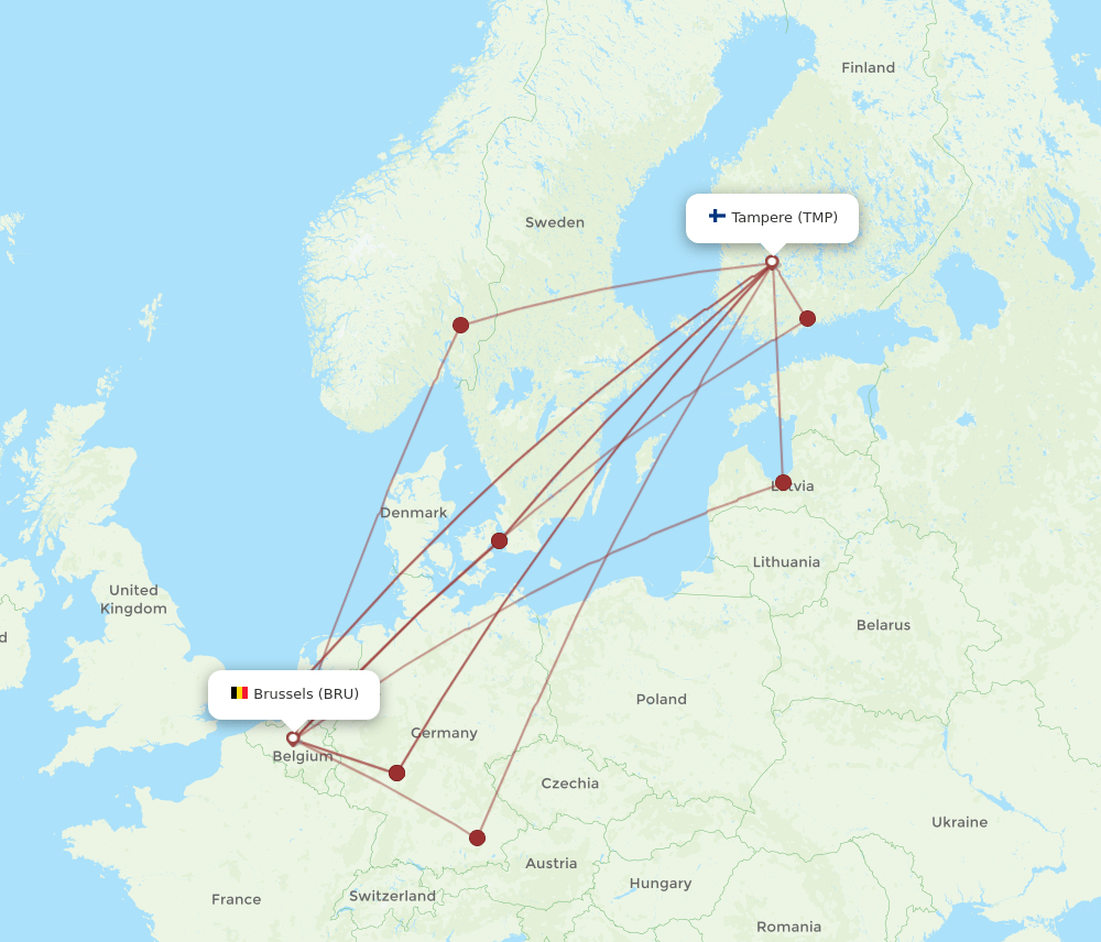 BRU-TMP flight routes