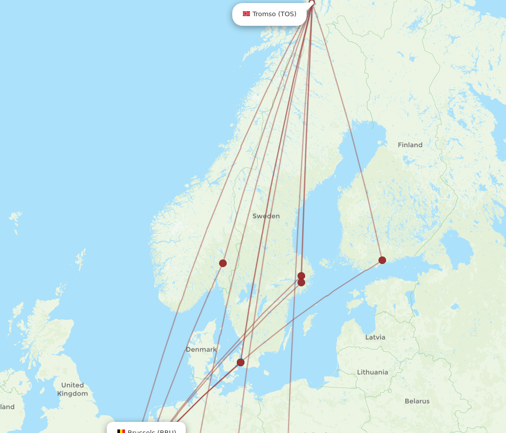 BRU to TOS flights and routes map