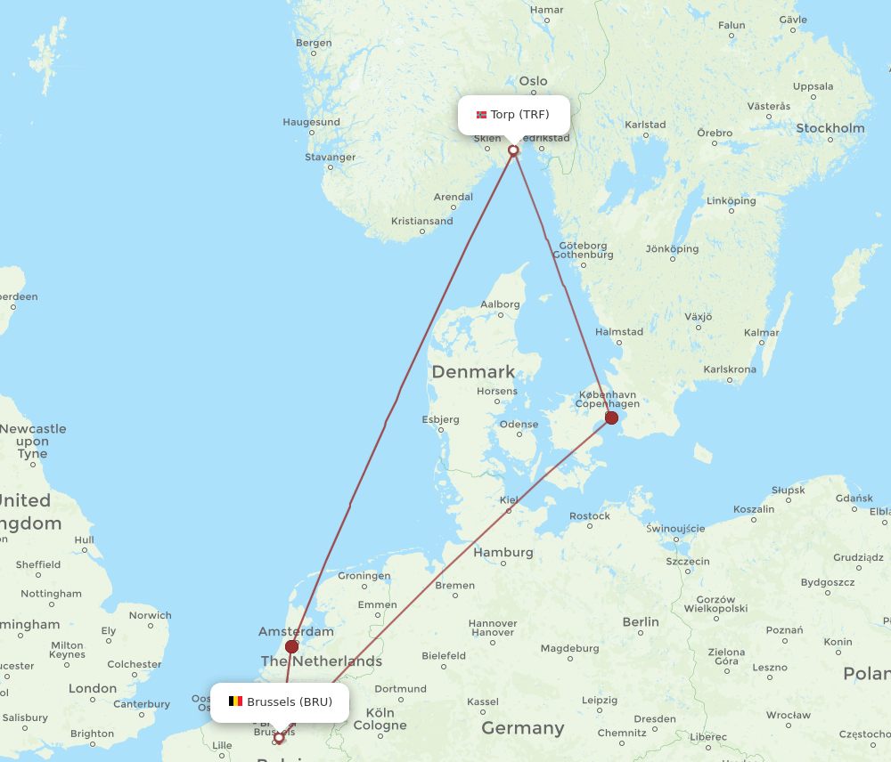 BRU-TRF flight routes