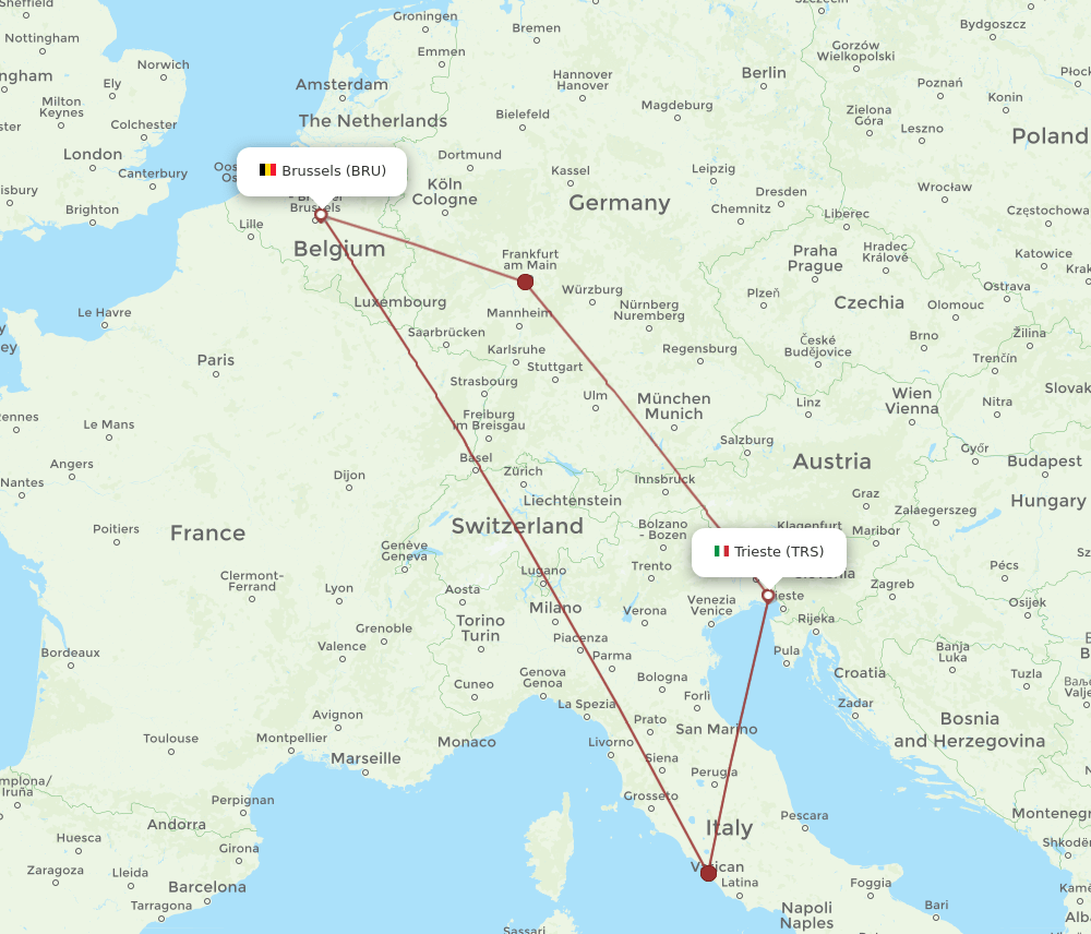BRU to TRS flights and routes map