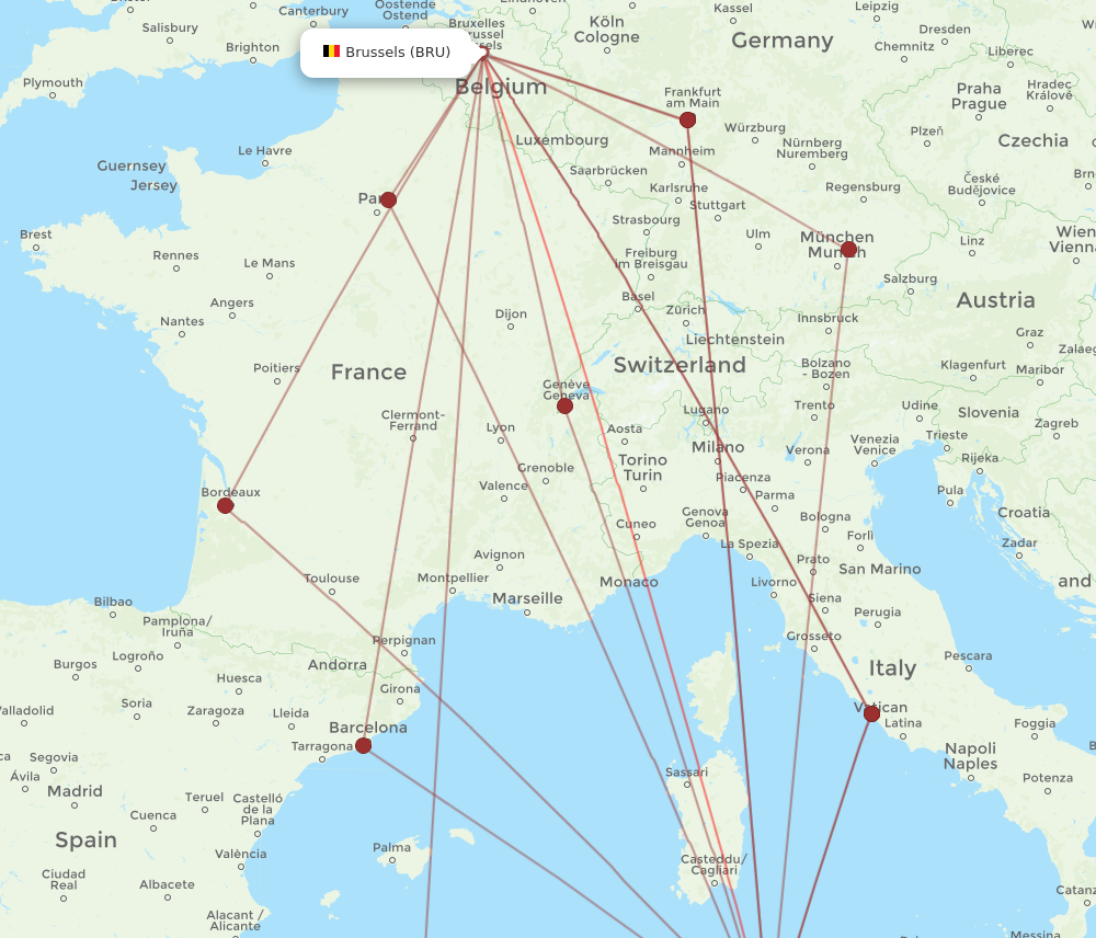 BRU to TUN flights and routes map