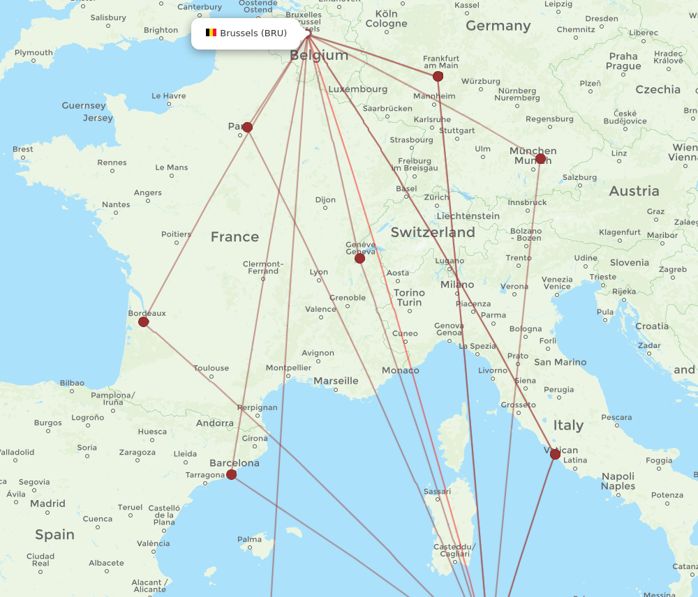 BRU to TUN flights and routes map