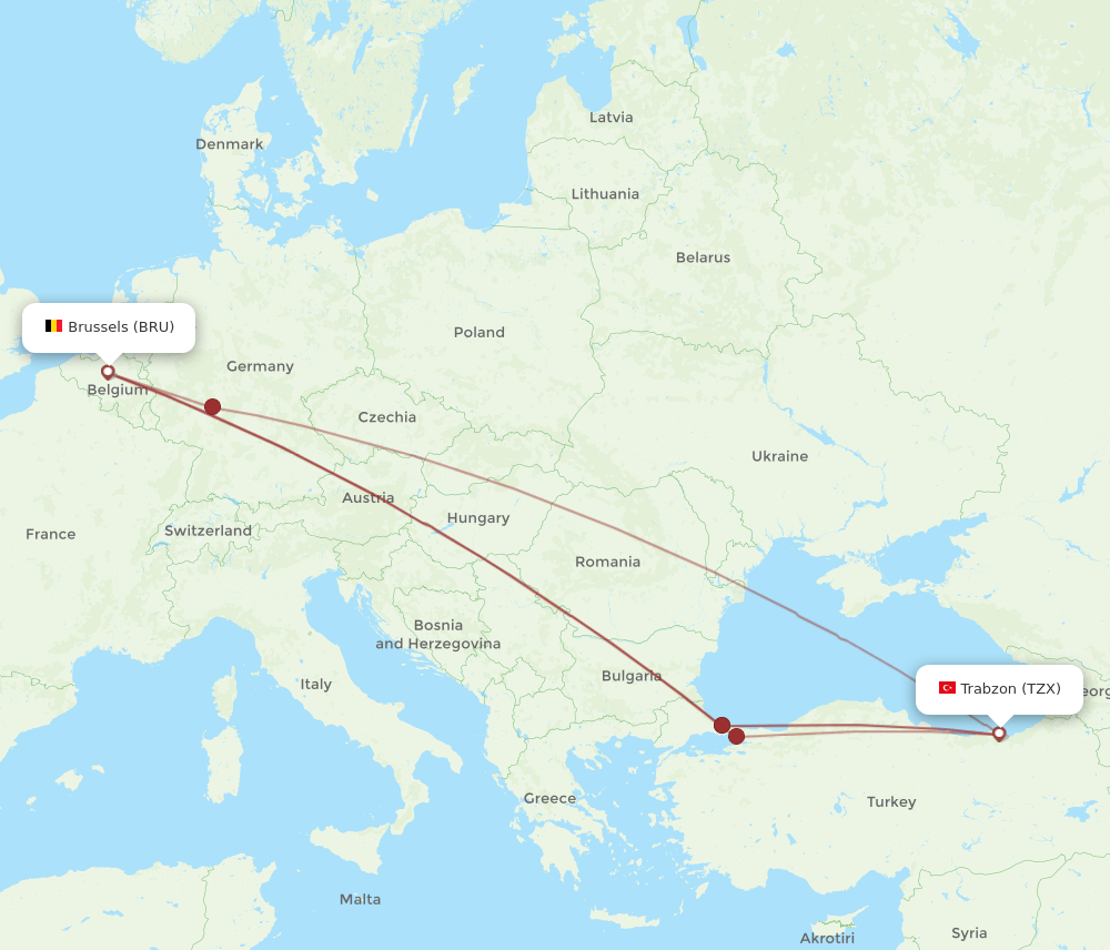 BRU-TZX flight routes