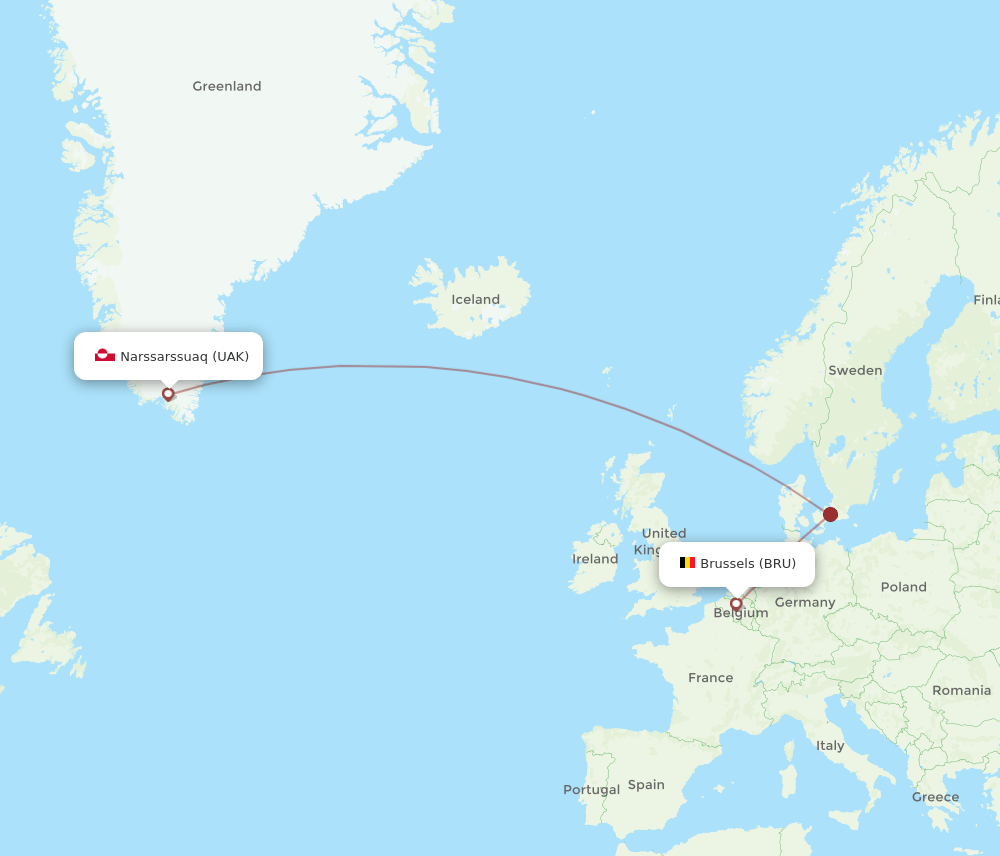 BRU-UAK flight routes