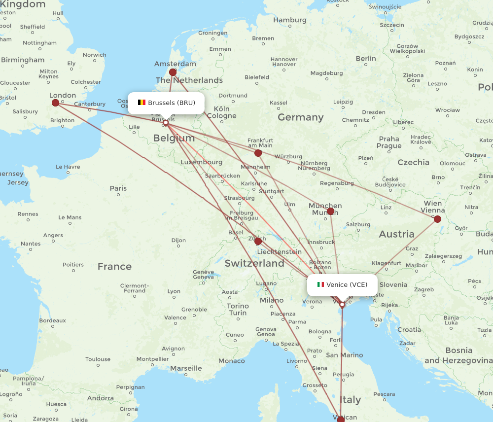 BRU to VCE flights and routes map