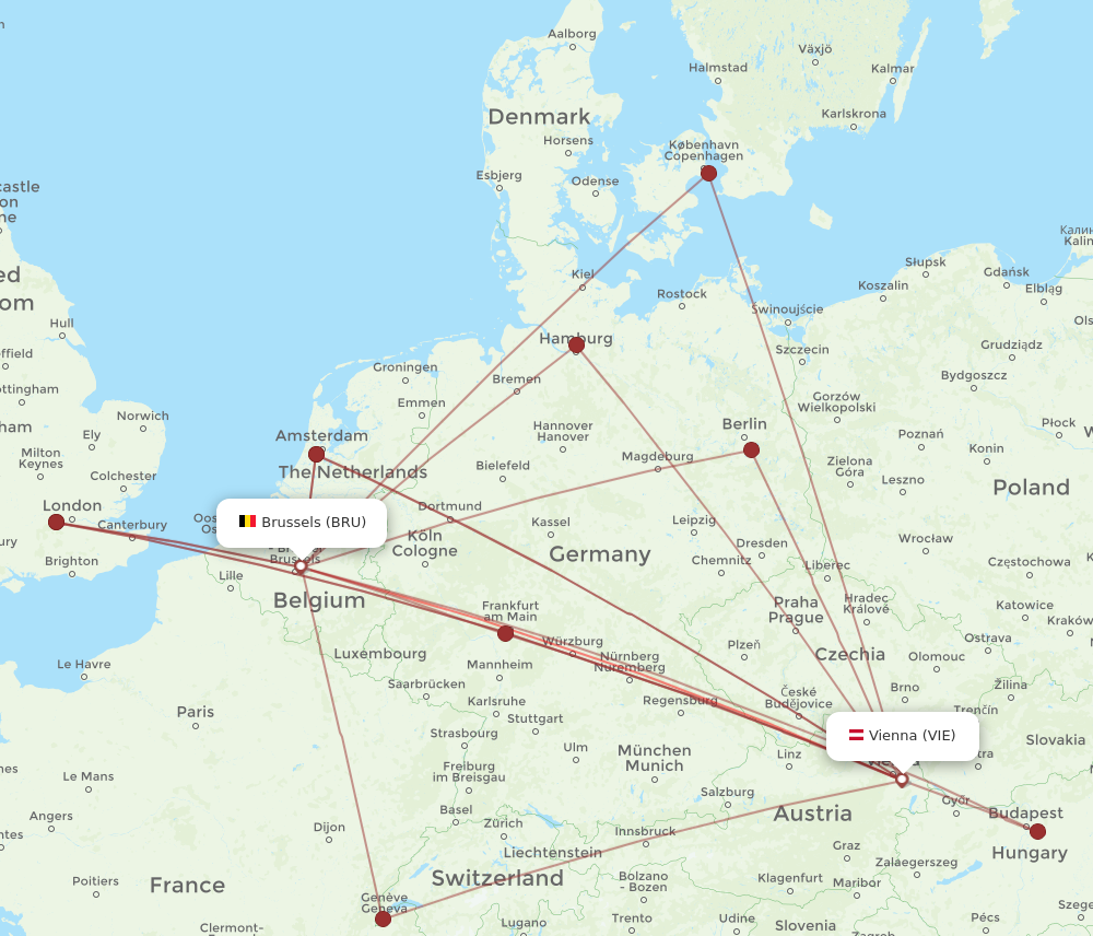 BRU to VIE flights and routes map