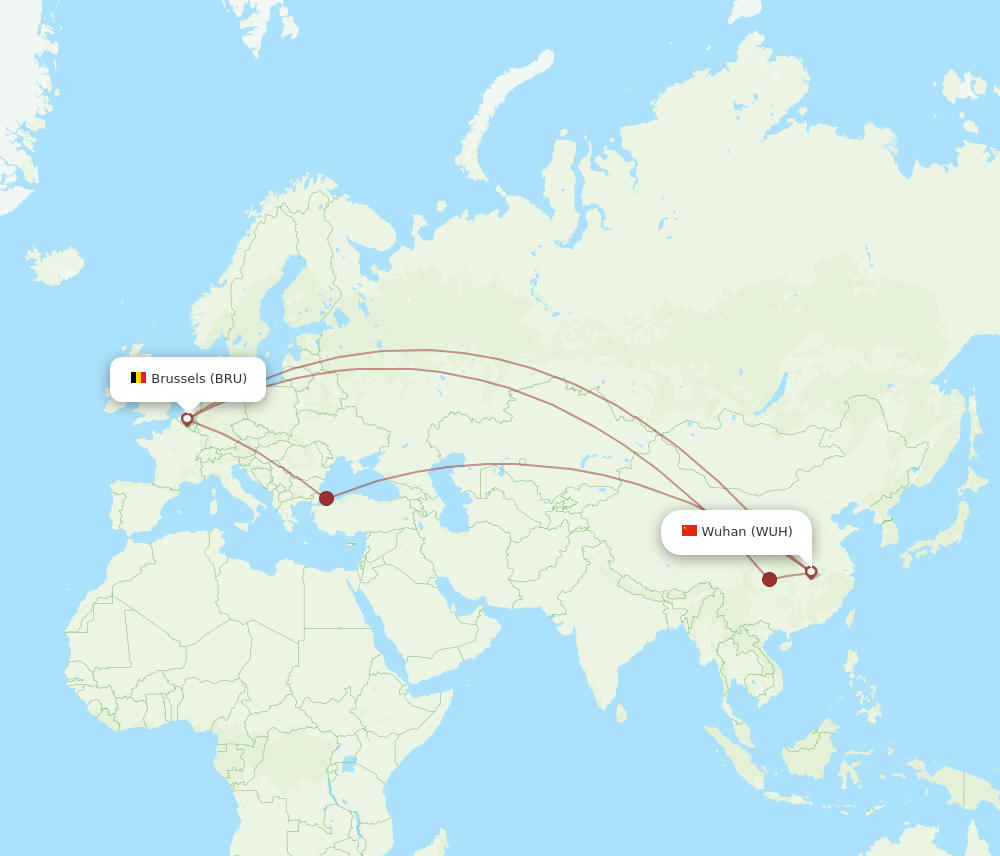 BRU to WUH flights and routes map