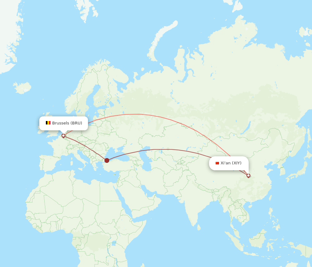 BRU-XIY flight routes