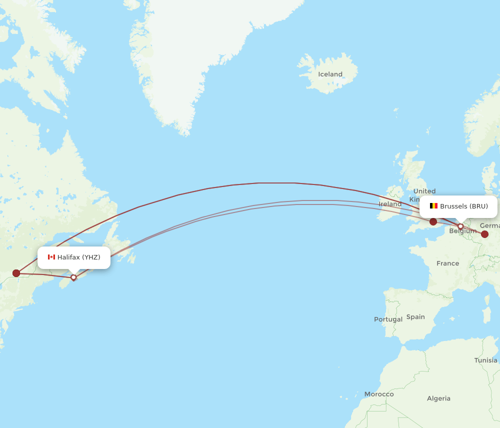 BRU-YHZ flight routes