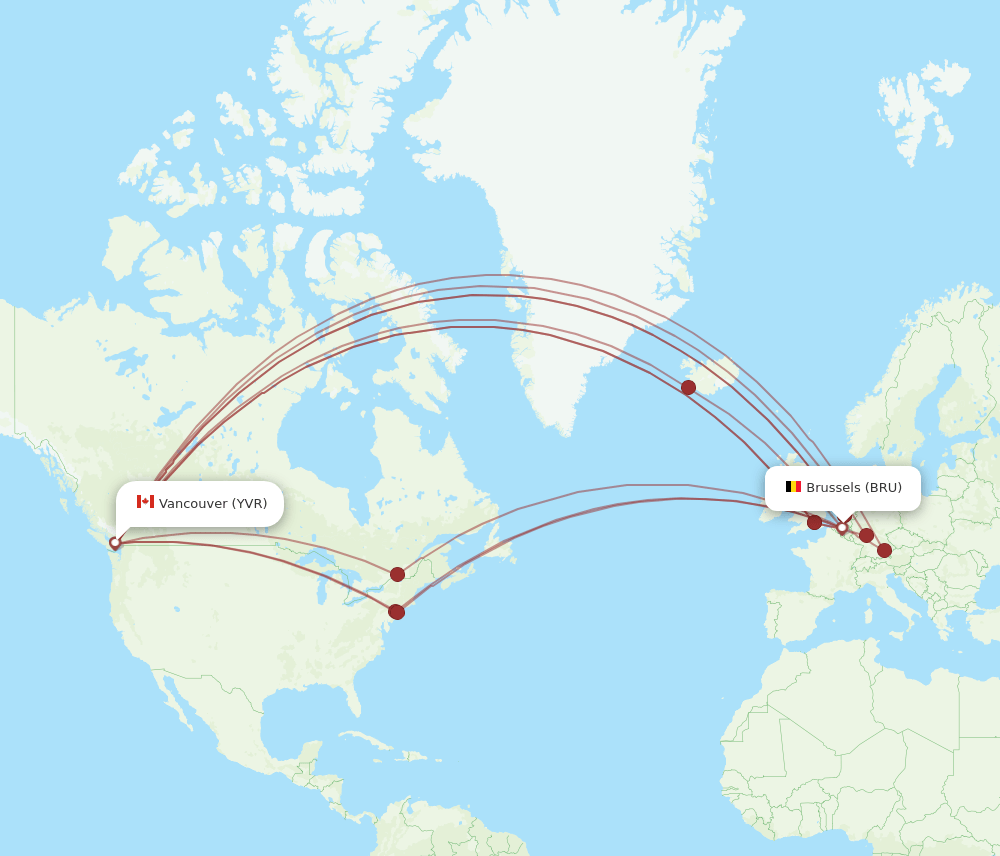 BRU-YVR flight routes