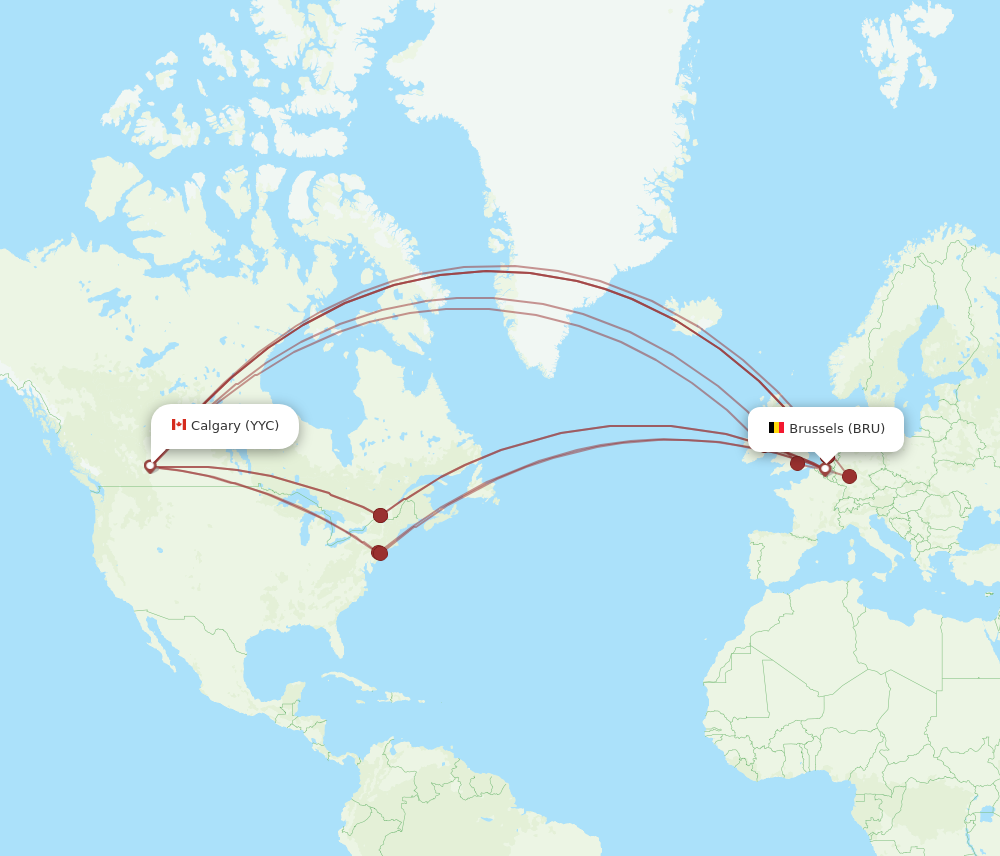 YYC to BRU flights and routes map
