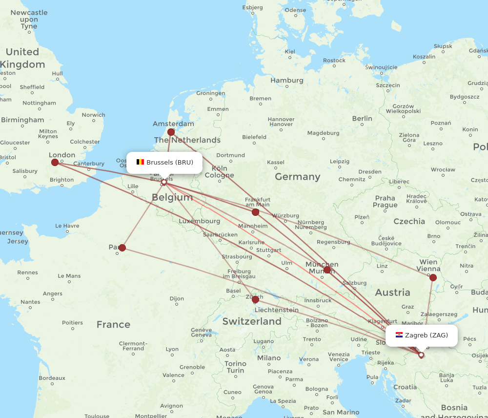 BRU-ZAG flight routes