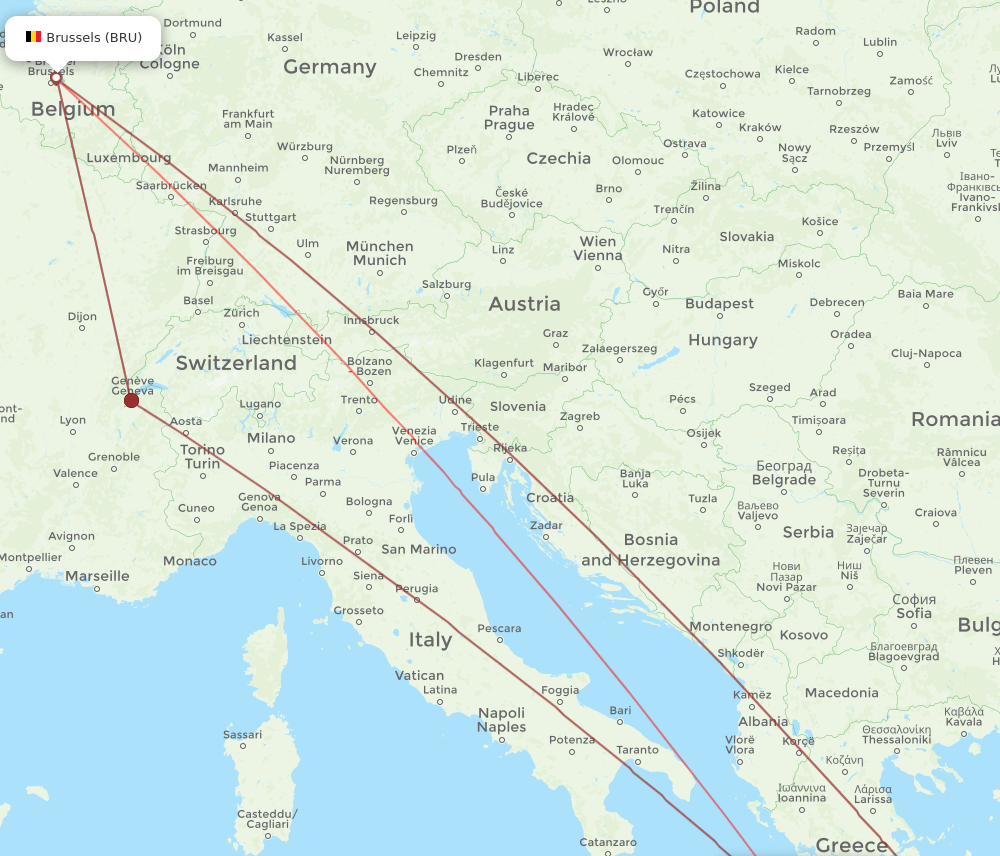 BRU to ZTH flights and routes map