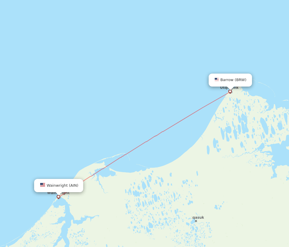 Utqiagvik Barrow - Wainwright route map and flight paths