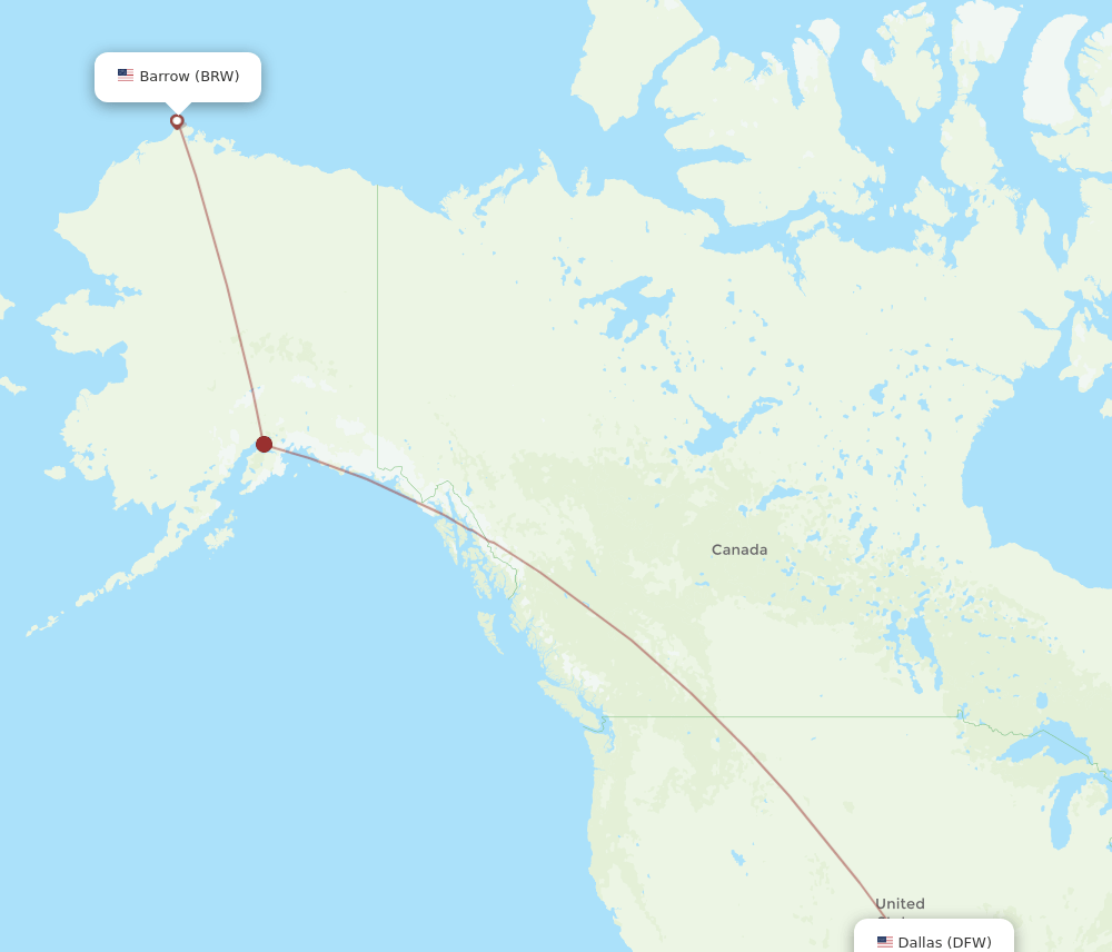 BRW to DFW flights and routes map