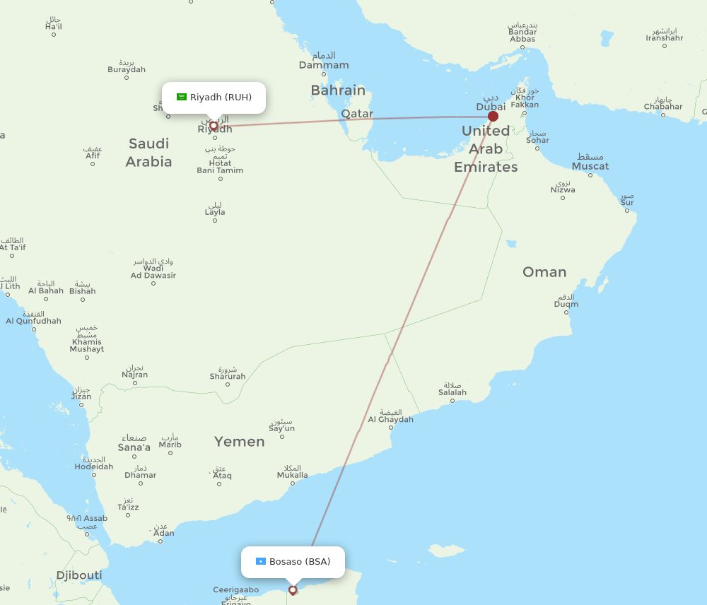 Riyadh - Bossaso route map and flight paths