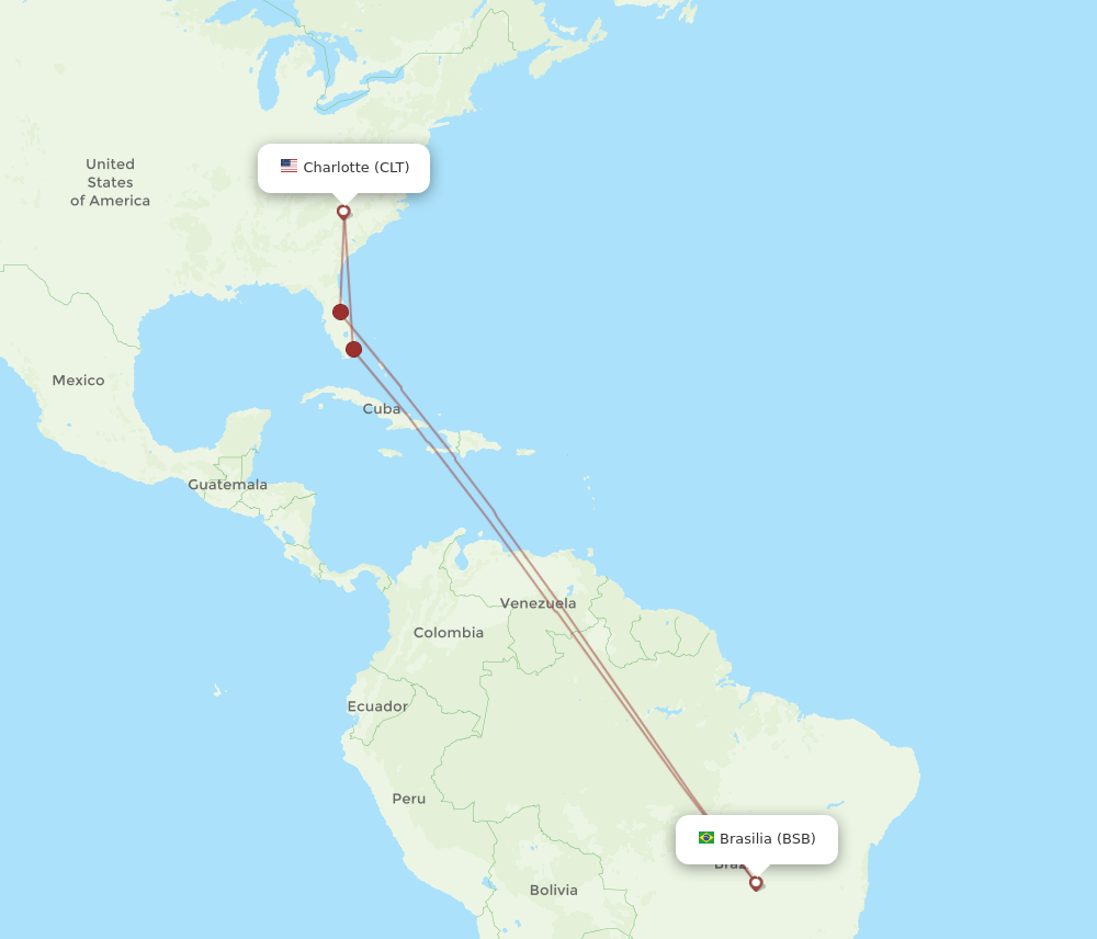 BSB to CLT flights and routes map