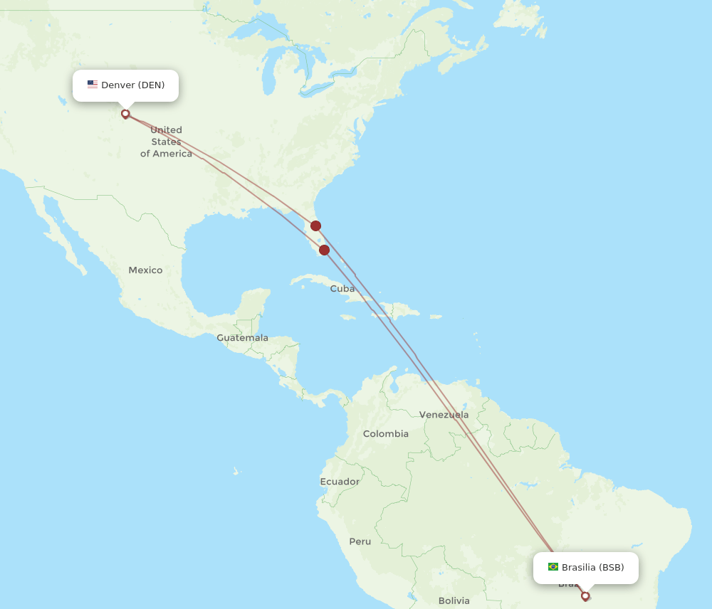 BSB to DEN flights and routes map