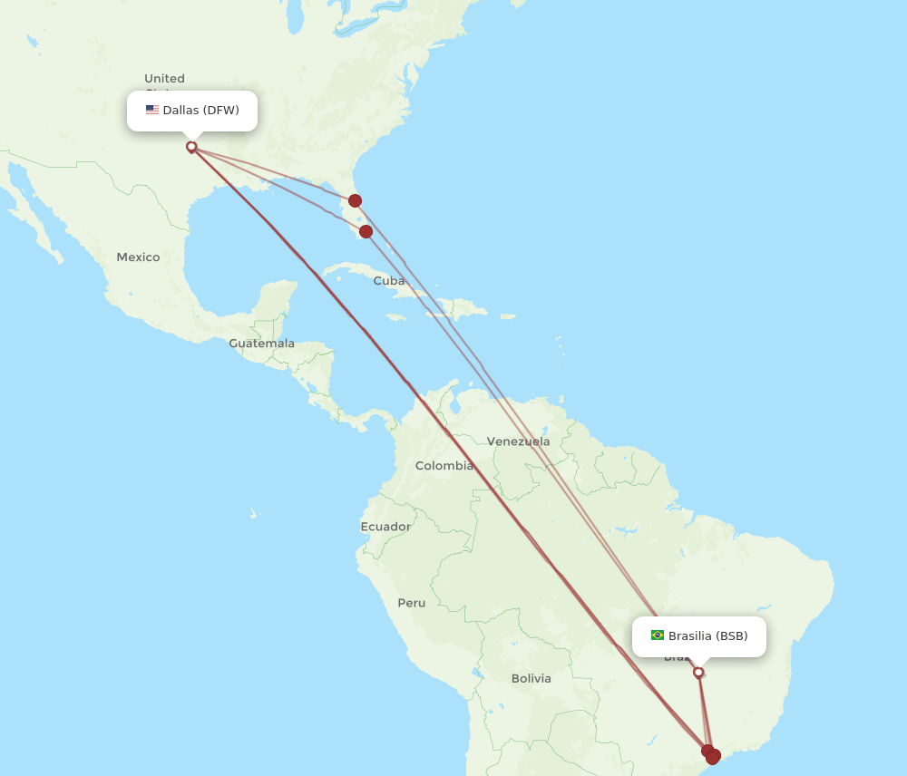 BSB to DFW flights and routes map