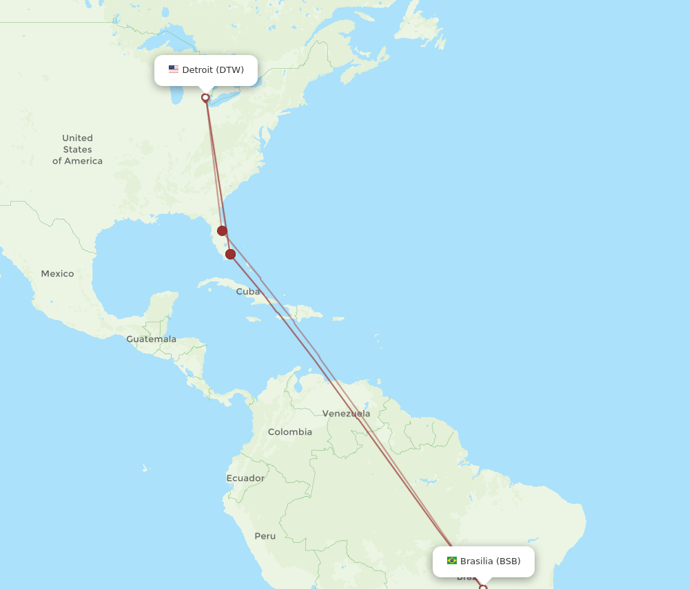 BSB-DTW flight routes