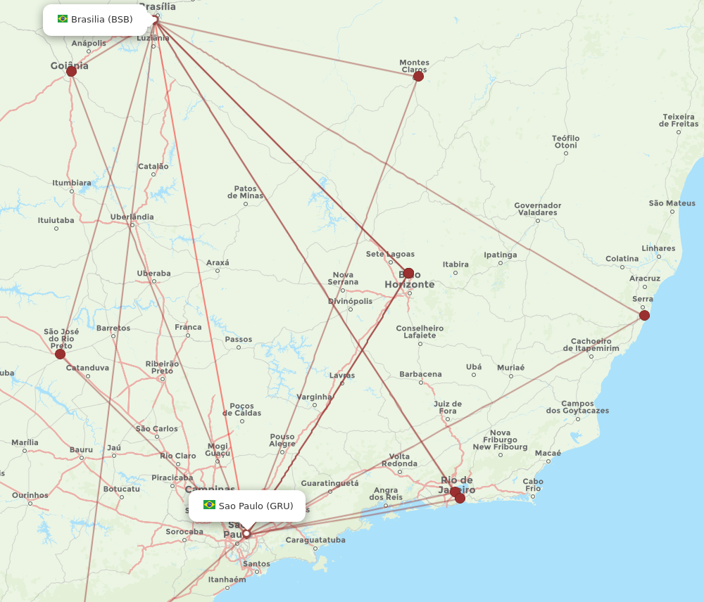 BSB to GRU flights and routes map