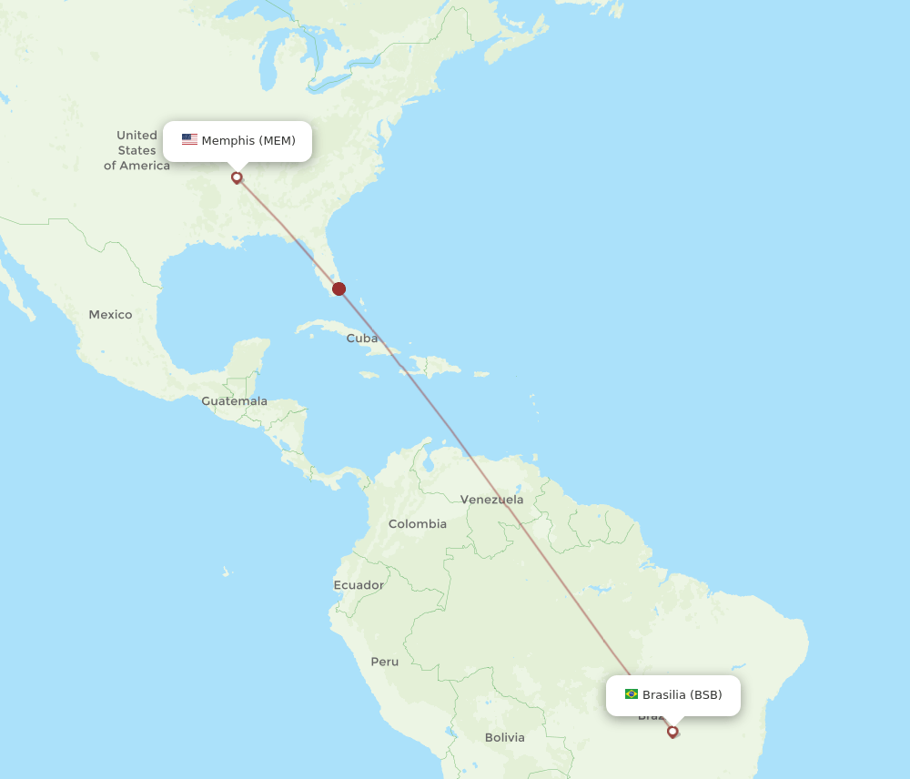 Memphis - Brasilia route map and flight paths