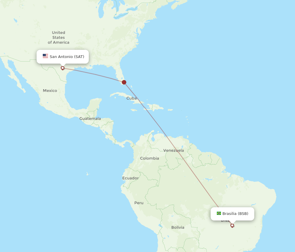 San Antonio - Brasilia route map and flight paths