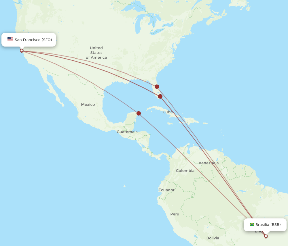 BSB-SFO flight routes