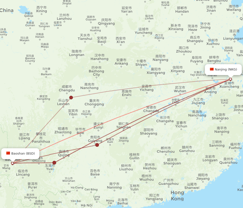 BSD to NKG flights and routes map