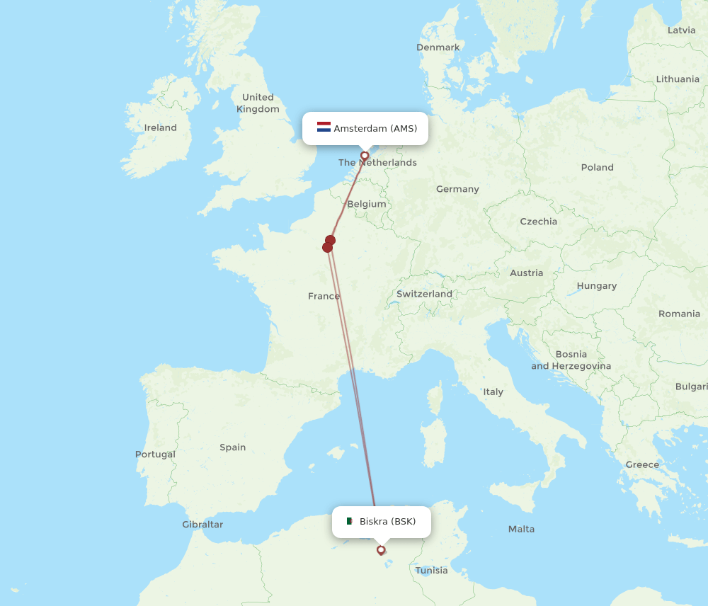 BSK to AMS flights and routes map