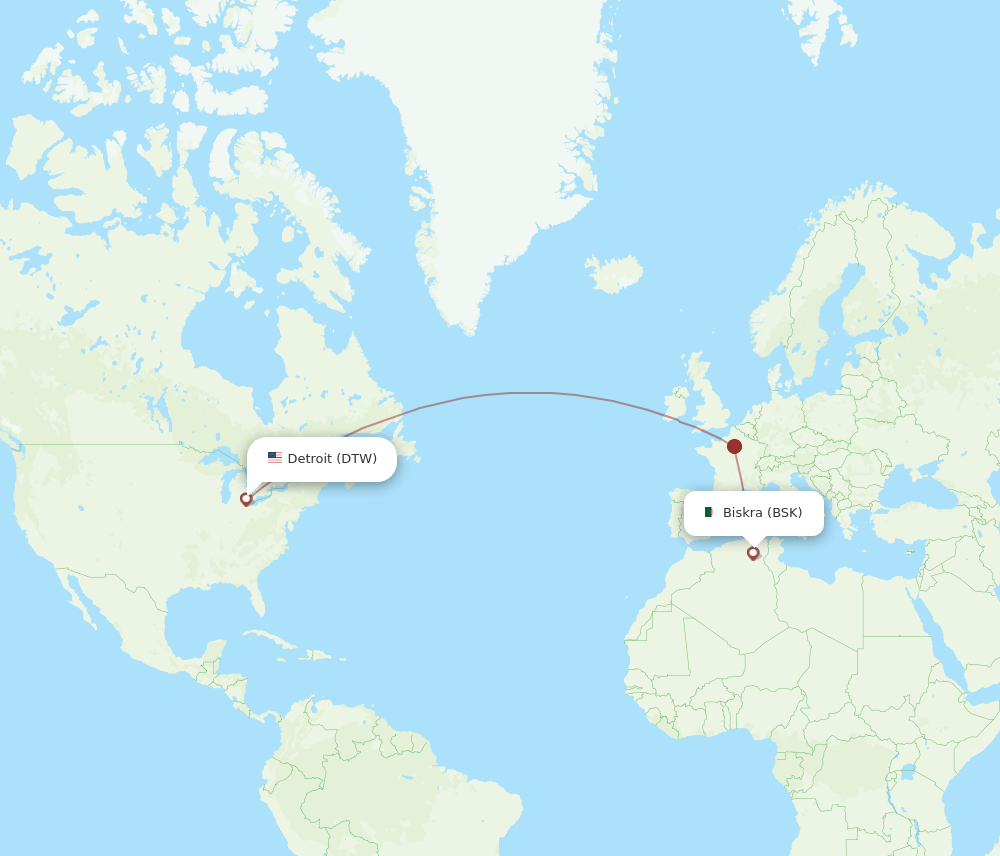 BSK-DTW flight routes