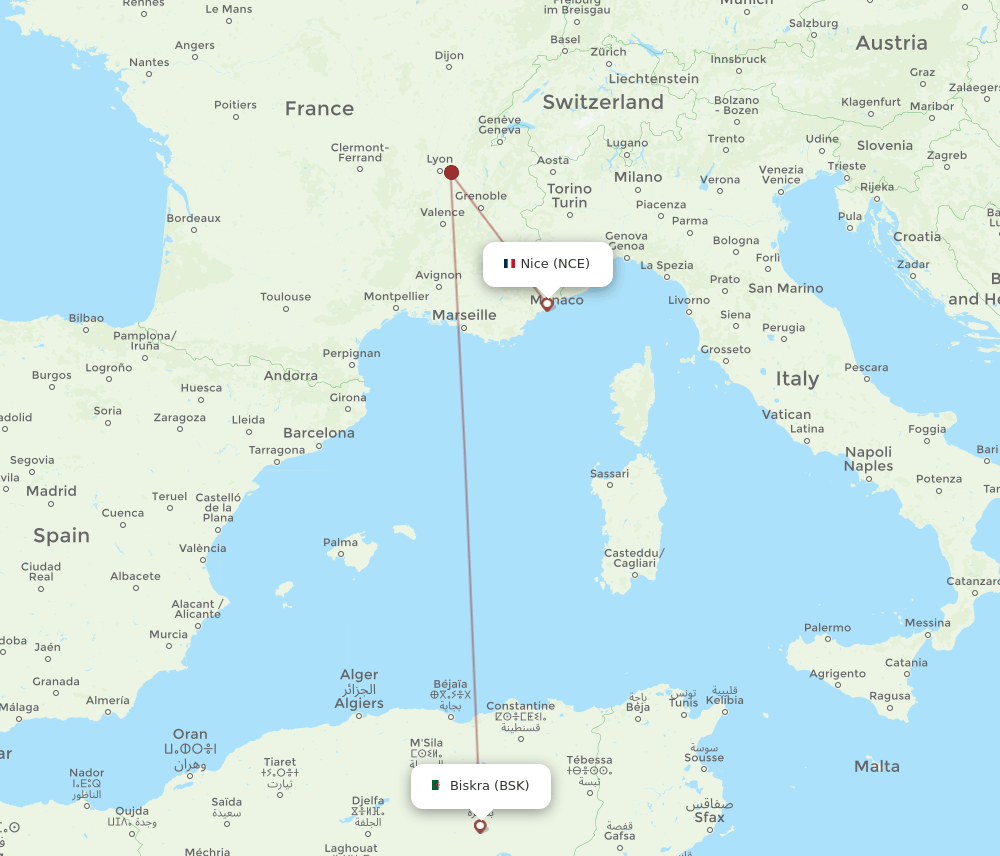 BSK-NCE flight routes