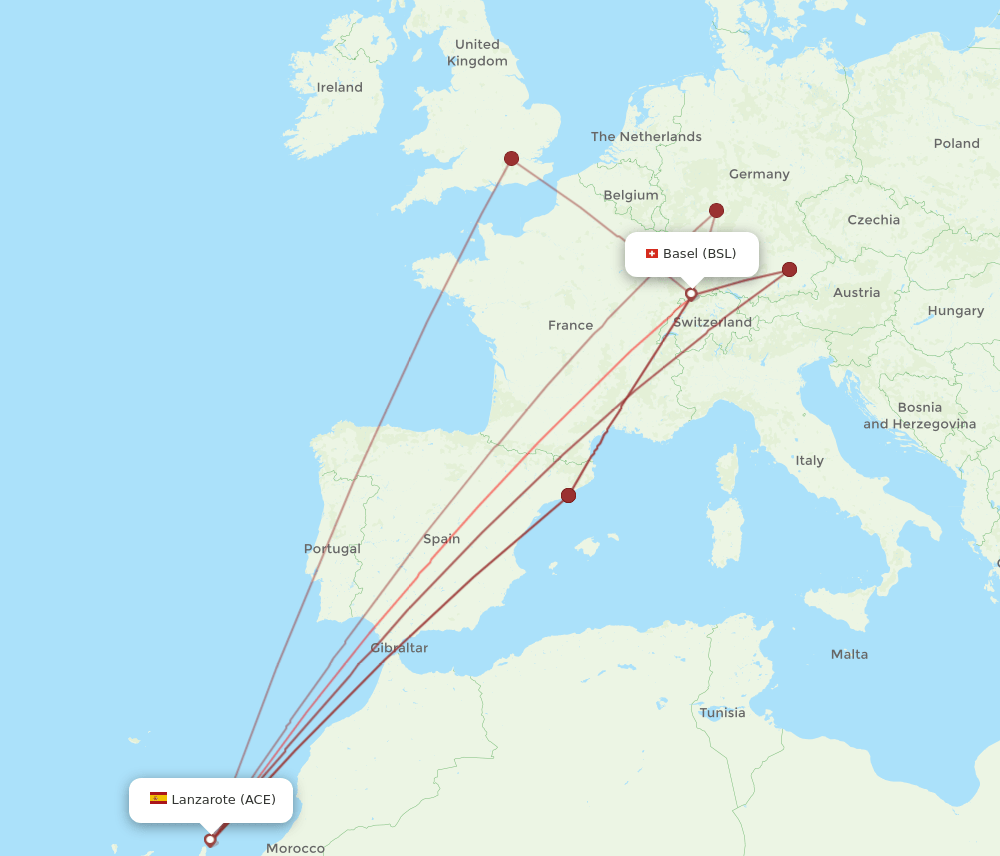 BSL to ACE flights and routes map