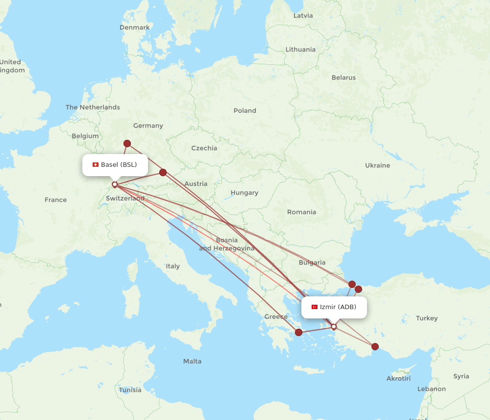 BSL to ADB flights and routes map