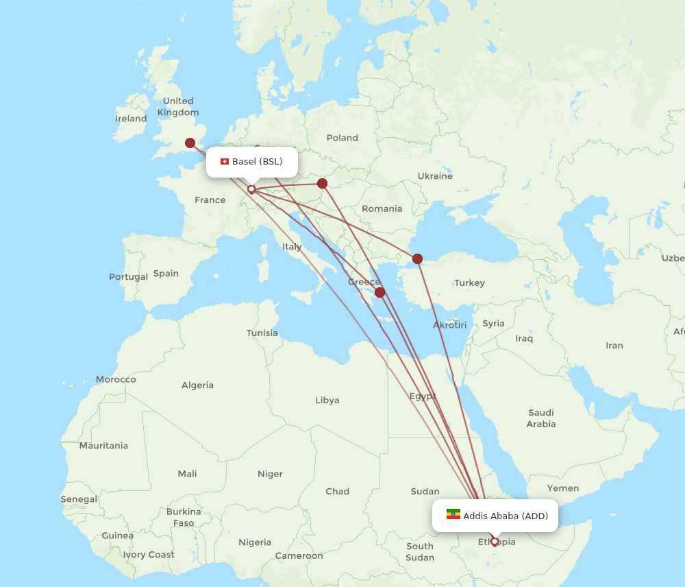 BSL-ADD flight routes