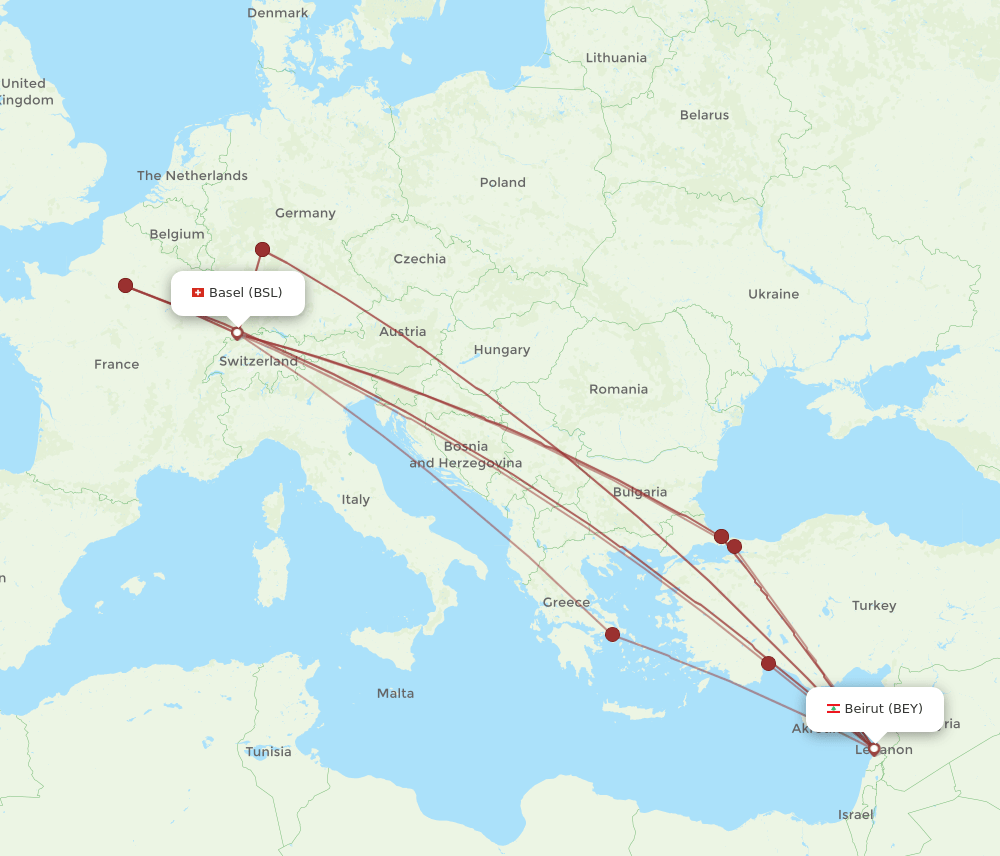 BSL to BEY flights and routes map