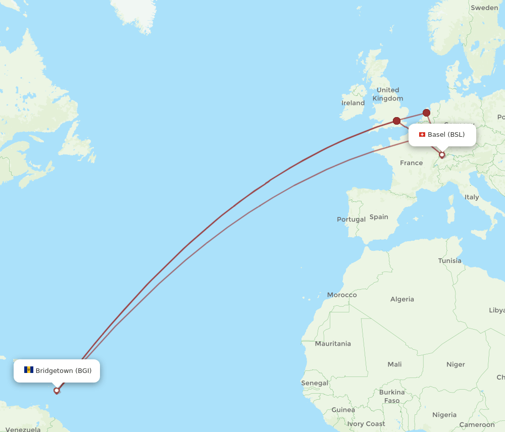 BSL to BGI flights and routes map