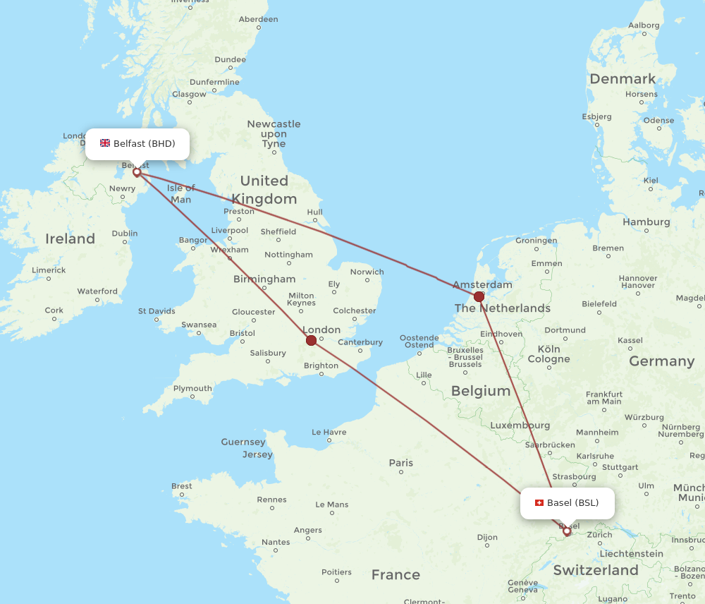BSL to BHD flights and routes map