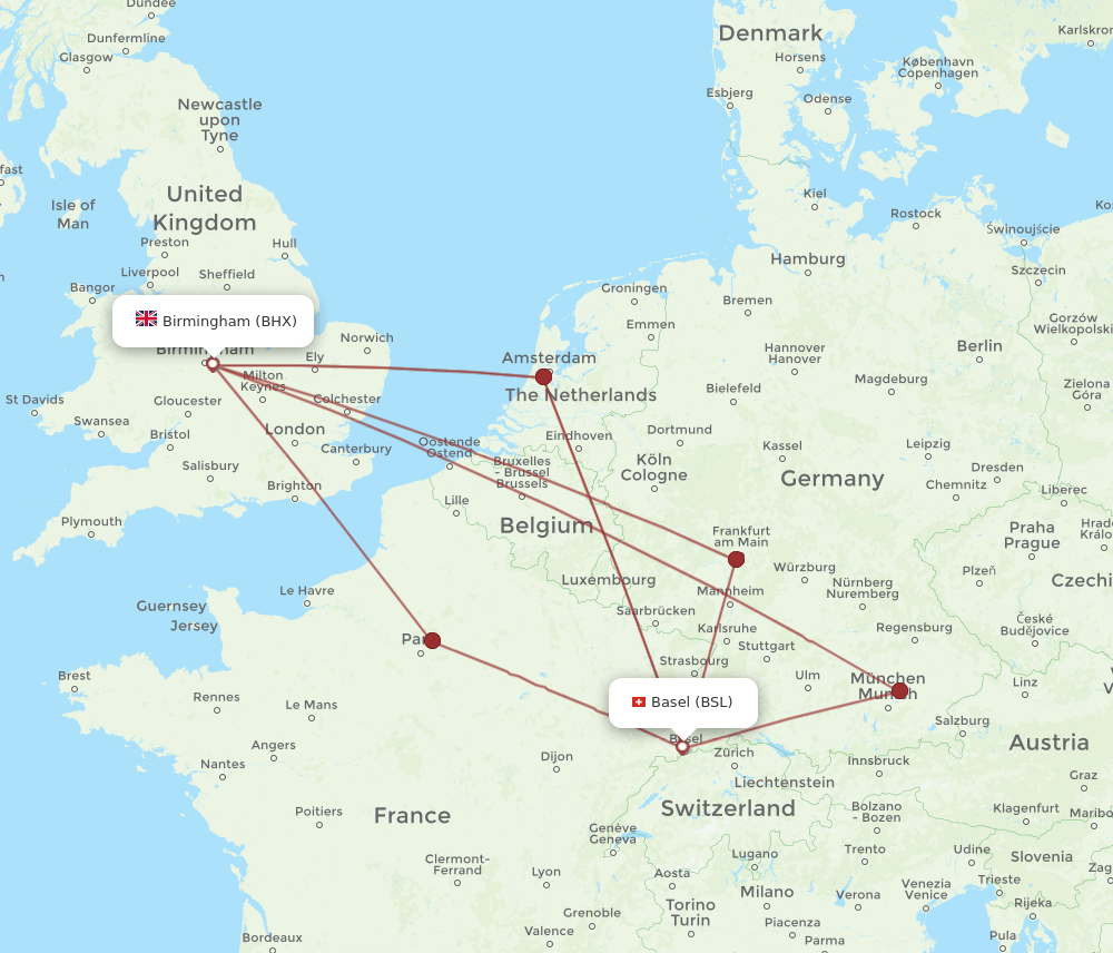 BSL-BHX flight routes