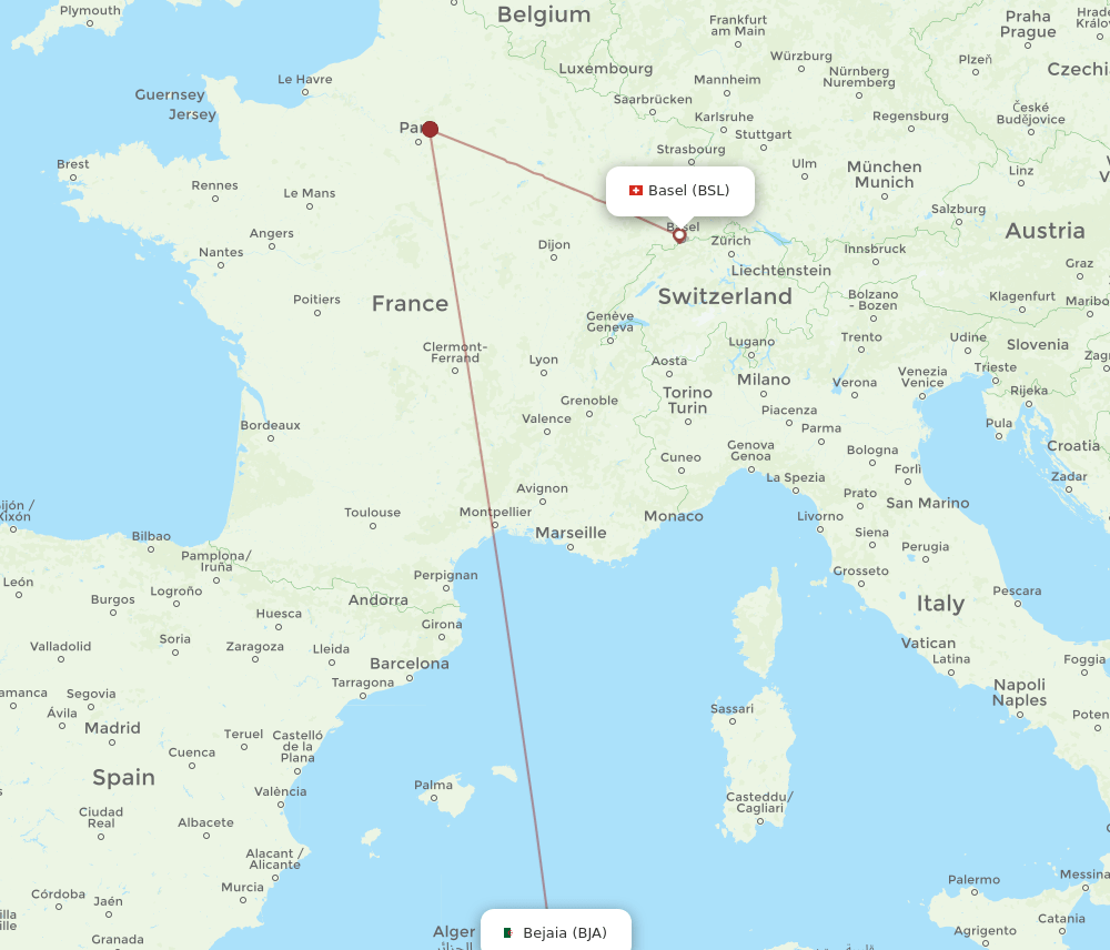 BSL-BJA flight routes