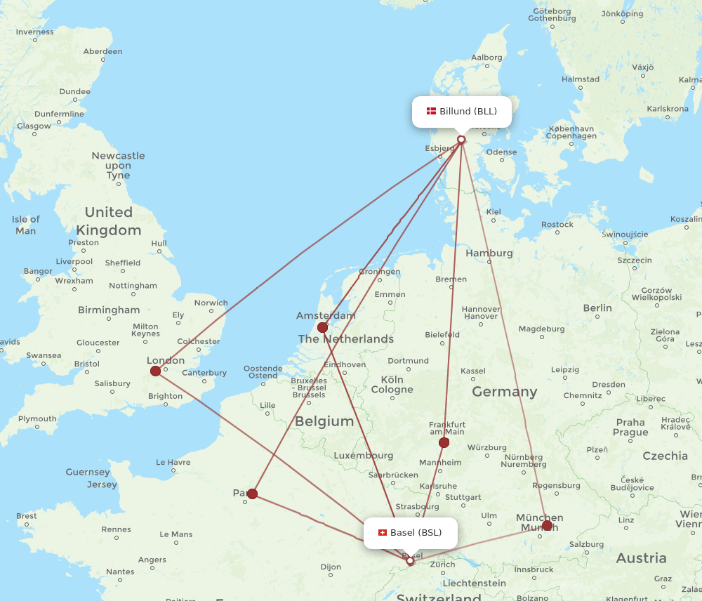 BSL to BLL flights and routes map