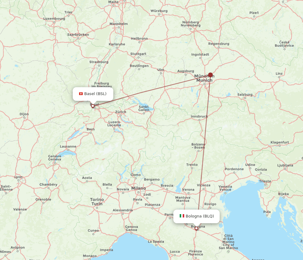 BSL to BLQ flights and routes map