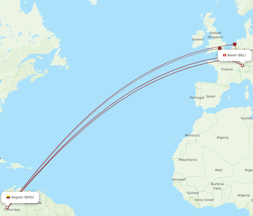 BSL-BOG flight routes