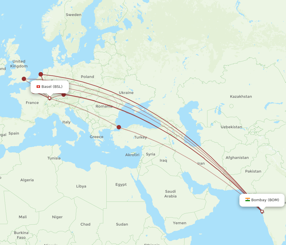 BSL-BOM flight routes